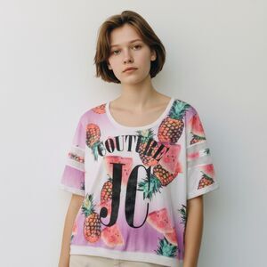 JUICY COUTURE women's large 90s vintage pineapple watermelon jersey shirt blouse